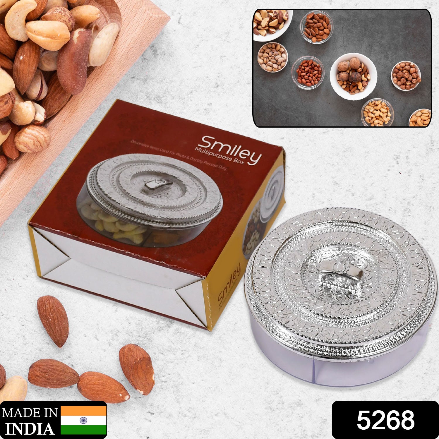 5268 Round Smiley Multi Purpose 4 Compartment Box For Home  Kitchen Use 5268 Round Smiley Multi Purpose 4 Compartment Box For Home  Kitchen Use